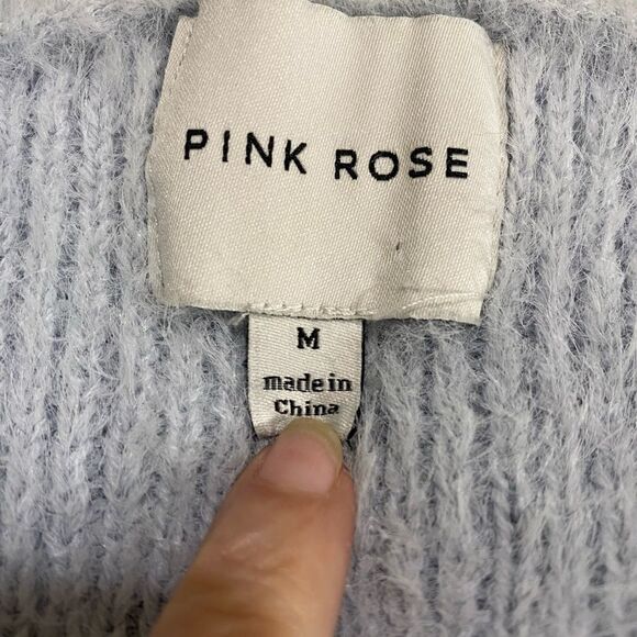 Pink Rose SZ Medium Ice Blue Babydoll Eyelash Fuzzy Sweater Cropped Ribbed Waist - Picture 7 of 11